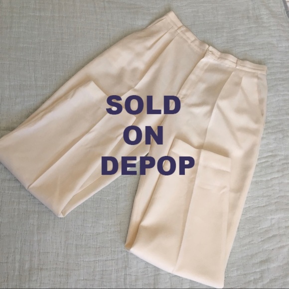 Vintage Pants - Cream Vintage High Waisted Pleated Trousers